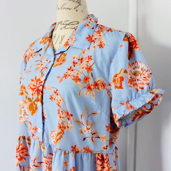 Ditsy Collared Sun Dress Pastel Blue - Picture 2 of 5